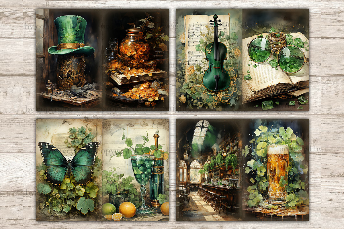St Patricks Day Junk Journal Pages, a Seasonal Illustration by GlamArtZhanna (Photo 2 of 10)