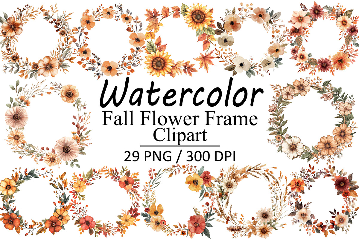 Fall Flower Frame Clipart, an Illustration by Design Market (Photo 1 of 3)