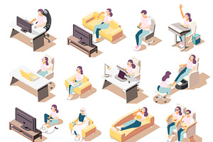 Sedentary Lifestyle Isometric Icons