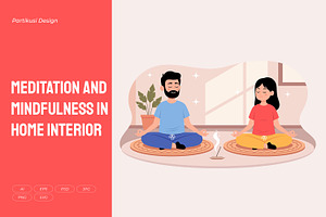 Meditation and Mindfulness in Home, a Person Illustration by Partikusi Design