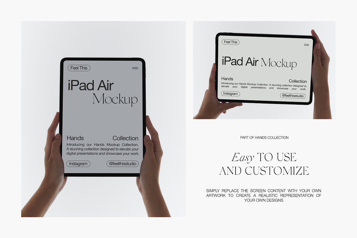 iPad Air in Hand Mockups, an iPad Mockup by Feel This