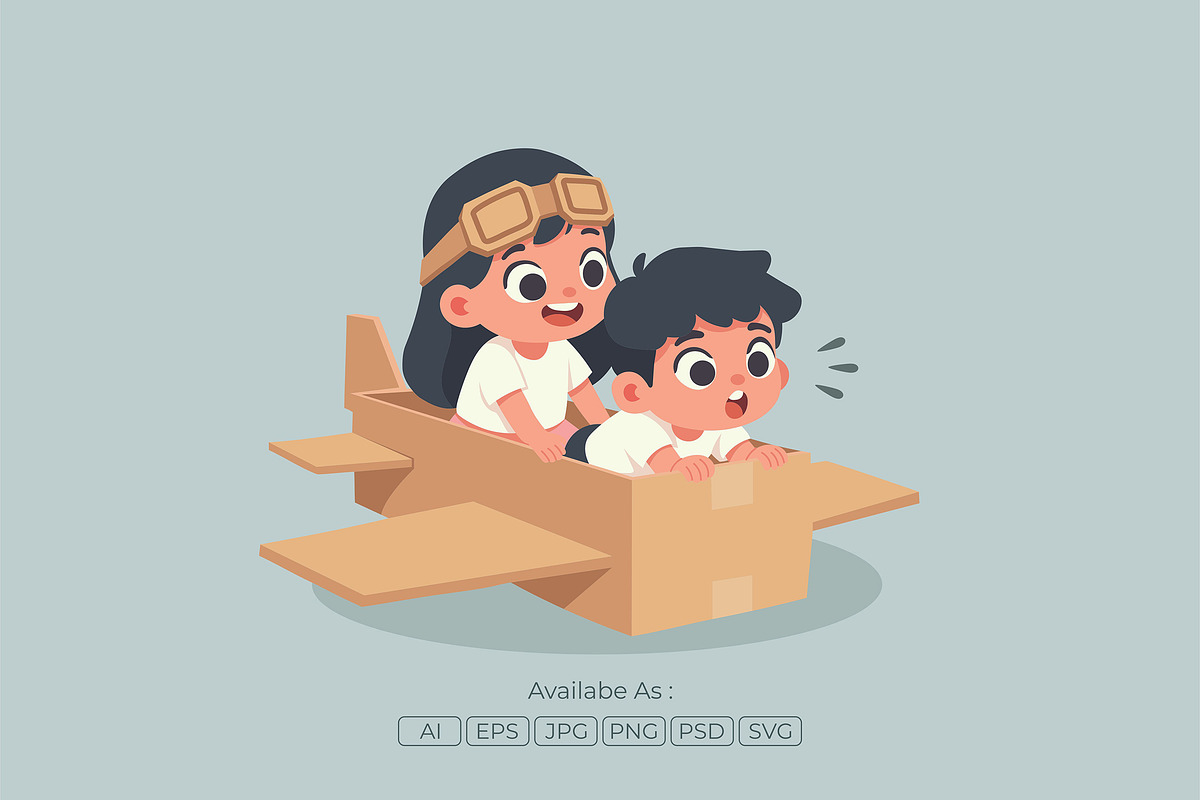 Kids Playing Pilot Cardboard, a Person Illustration by Partikusi Design (Photo 2 of 3)