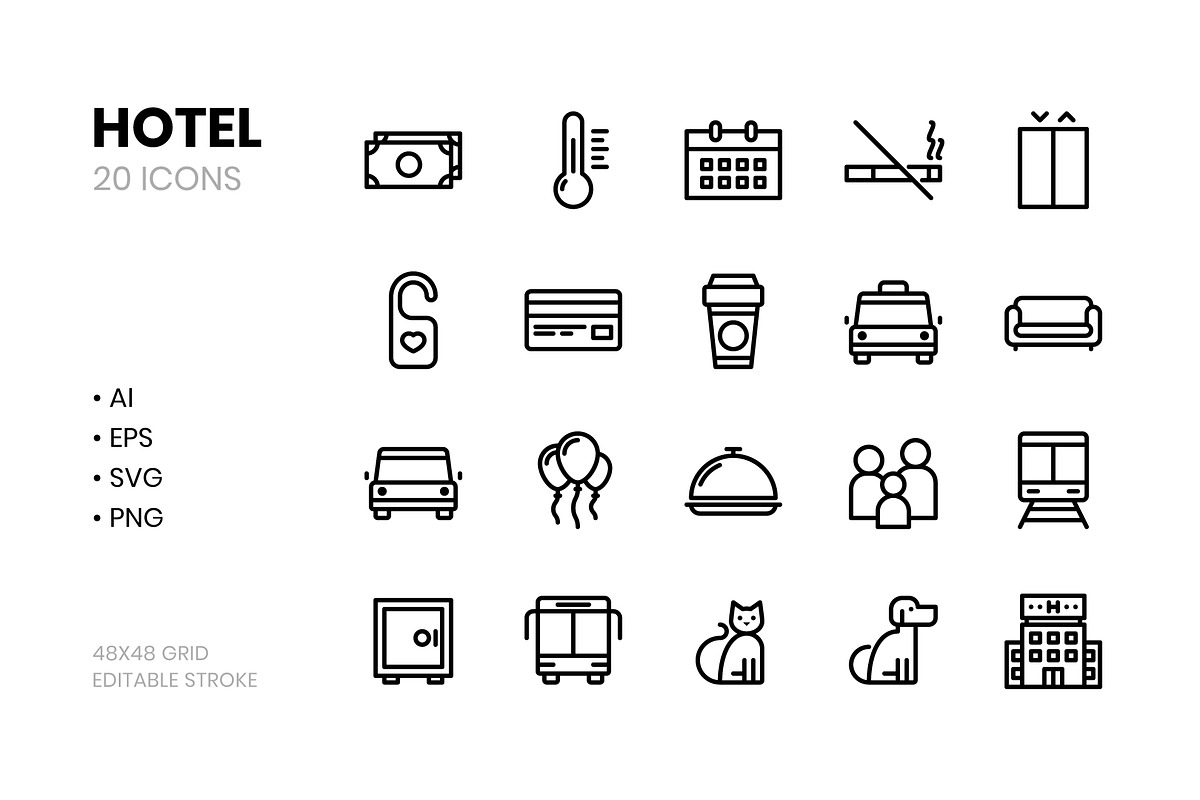 Hotel Line Icons, an Outline Icon by RudenkoArts (Photo 1 of 2)