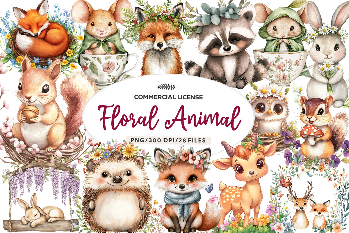Sweet Woodland Floral Animal, an Illustration by CreationArt (Photo 1 of 9)