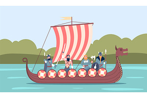 Vikings on drakkar ship, a Person Illustration by LadadikArt