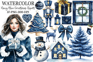 Navy Blue Winter Christmas Clipart, an Illustration by Rose Art
