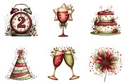 Watercolor Happy New Year Clipart, an Illustration by designcity5 (Thumbnail 2 of 5)