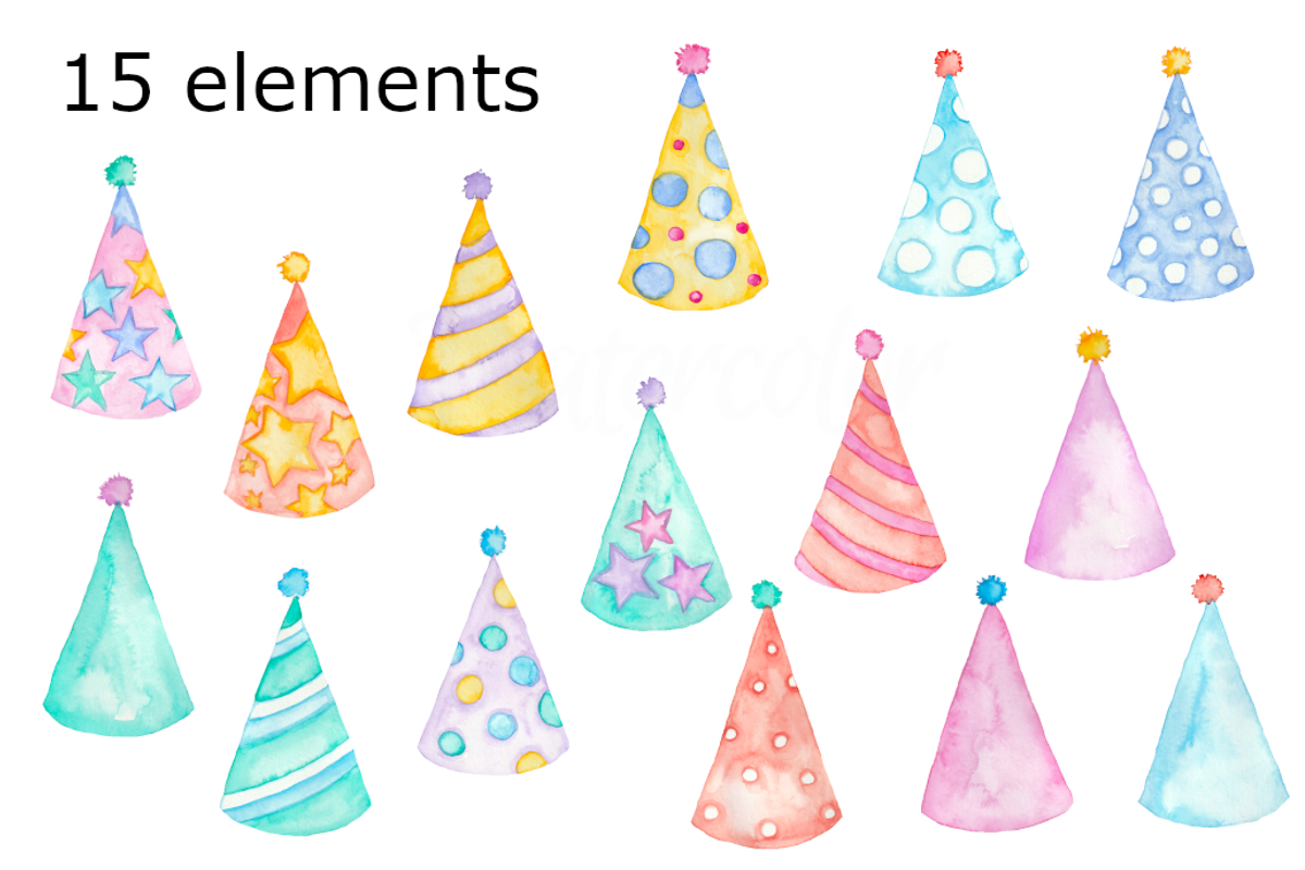 Party hats watercolour clipart, a Background Graphic by GoodFairyClipArt (Photo 2 of 2)