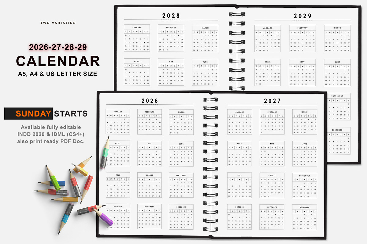 Calendar 2026-2027-2028-2029, a Stationery Template by MNT-Creator (Photo 2 of 3)