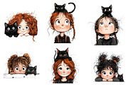 Quirky Girl and Cat Peeking Clipart, an Illustration by CreationArt (Thumbnail 4 of 6)