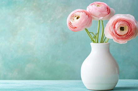 Pink ranunculus flowers in a vase, a Photo by Beautiful things