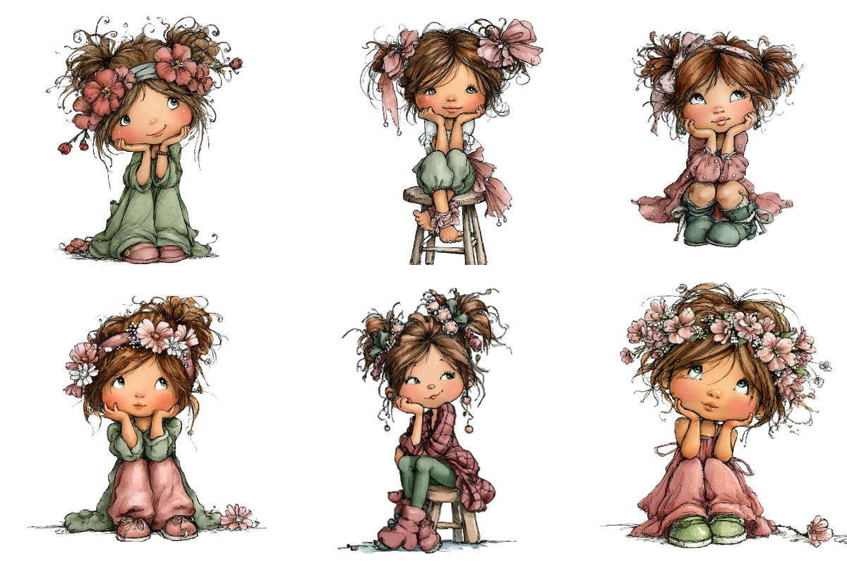 Cute Girl Sitting on Stool Clipart, an Illustration by CreationArt (Photo 3 of 5)