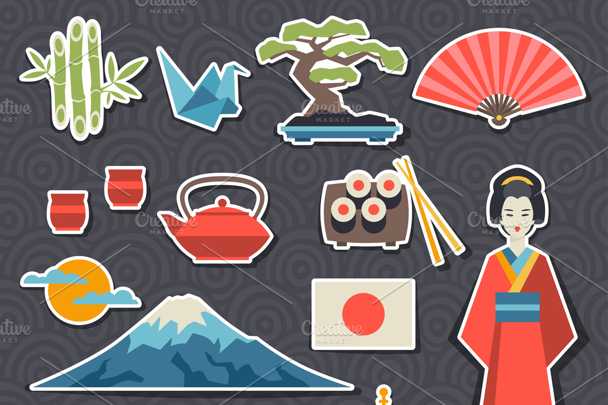 Japan stickers and patterns.