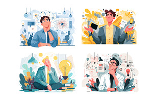 Brainstorming man idea cartoon, a Person Illustration by Onyx