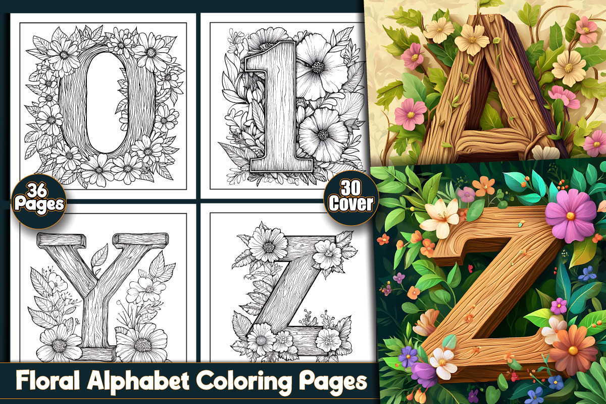 Floral Alphabet Coloring Pages, an Education Illustration by protabsorkar11 (Photo 1 of 7)