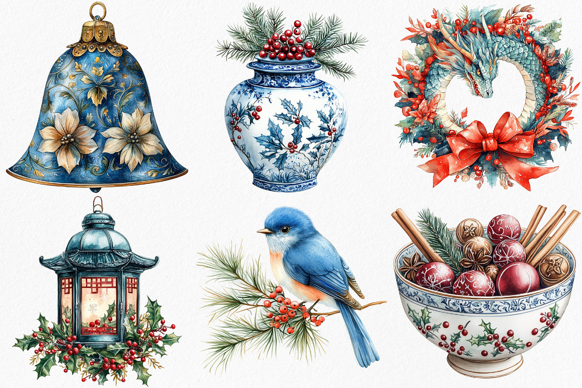 Watercolor Christmas Chinoiserie, an Illustration by Canvas Craft (Photo 2 of 8)
