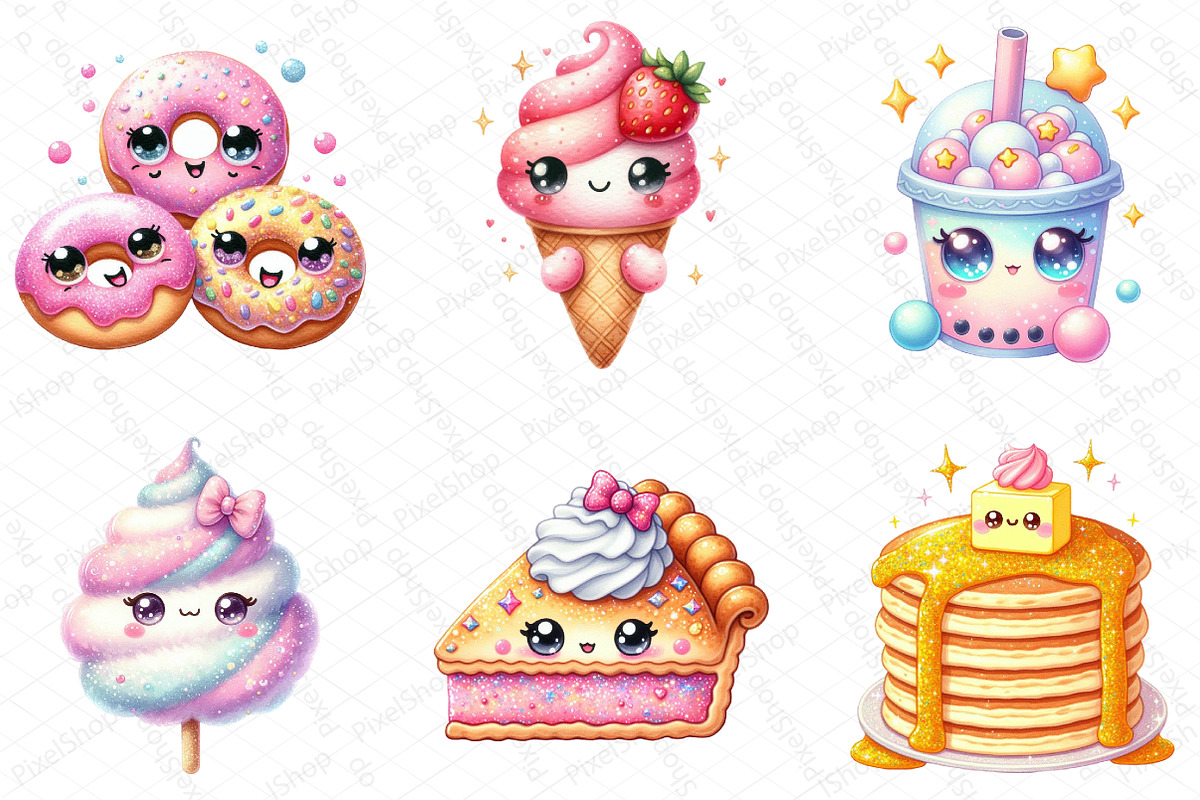 Kawaii Glitter Food Clipart Bundle, an Illustration by DreamPrint404 (Photo 3 of 5)