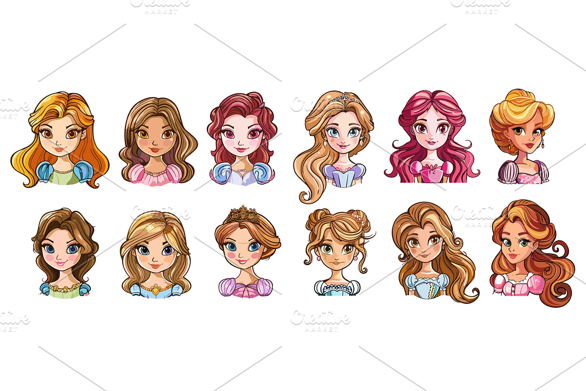 Cartoon princesses. Princess avatars, an Object Illustration by LadadikArt