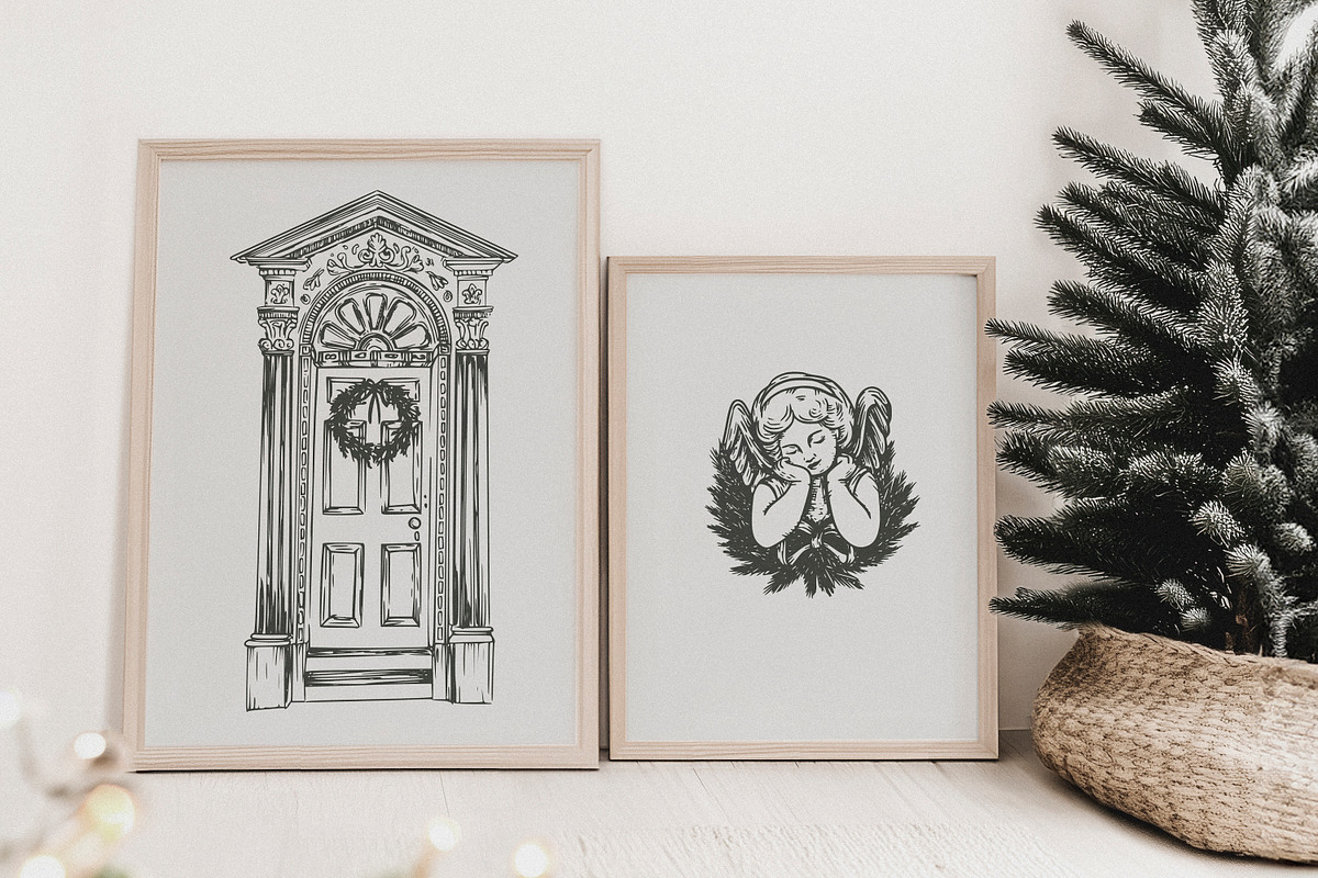 Vintage Charming Christmas Line Art, an Object Graphic by AnMark (Photo 7 of 15)