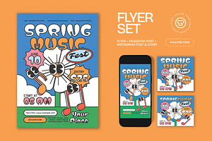 Blue Quirky Spring Music Flyer Set, a Flyer Template by graphicook