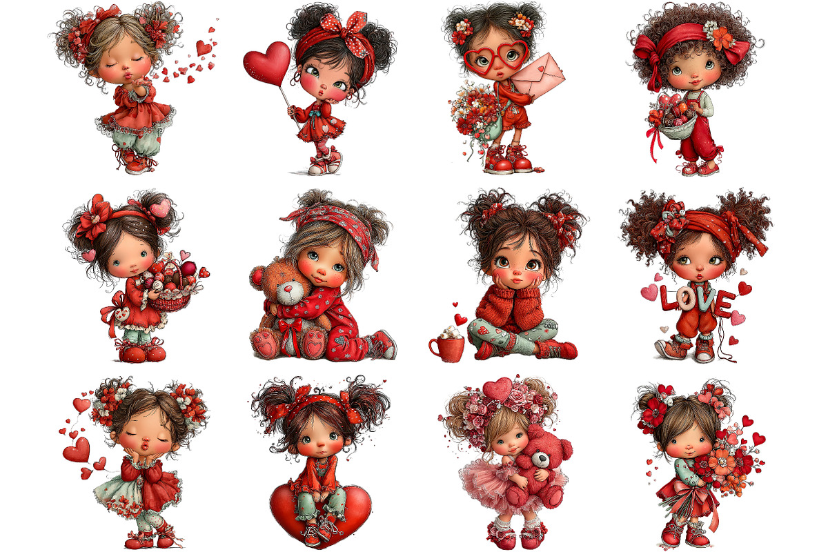 Whimsical Valentine Girl Clipart, an Illustration by DreamArtGraphic (Photo 2 of 4)