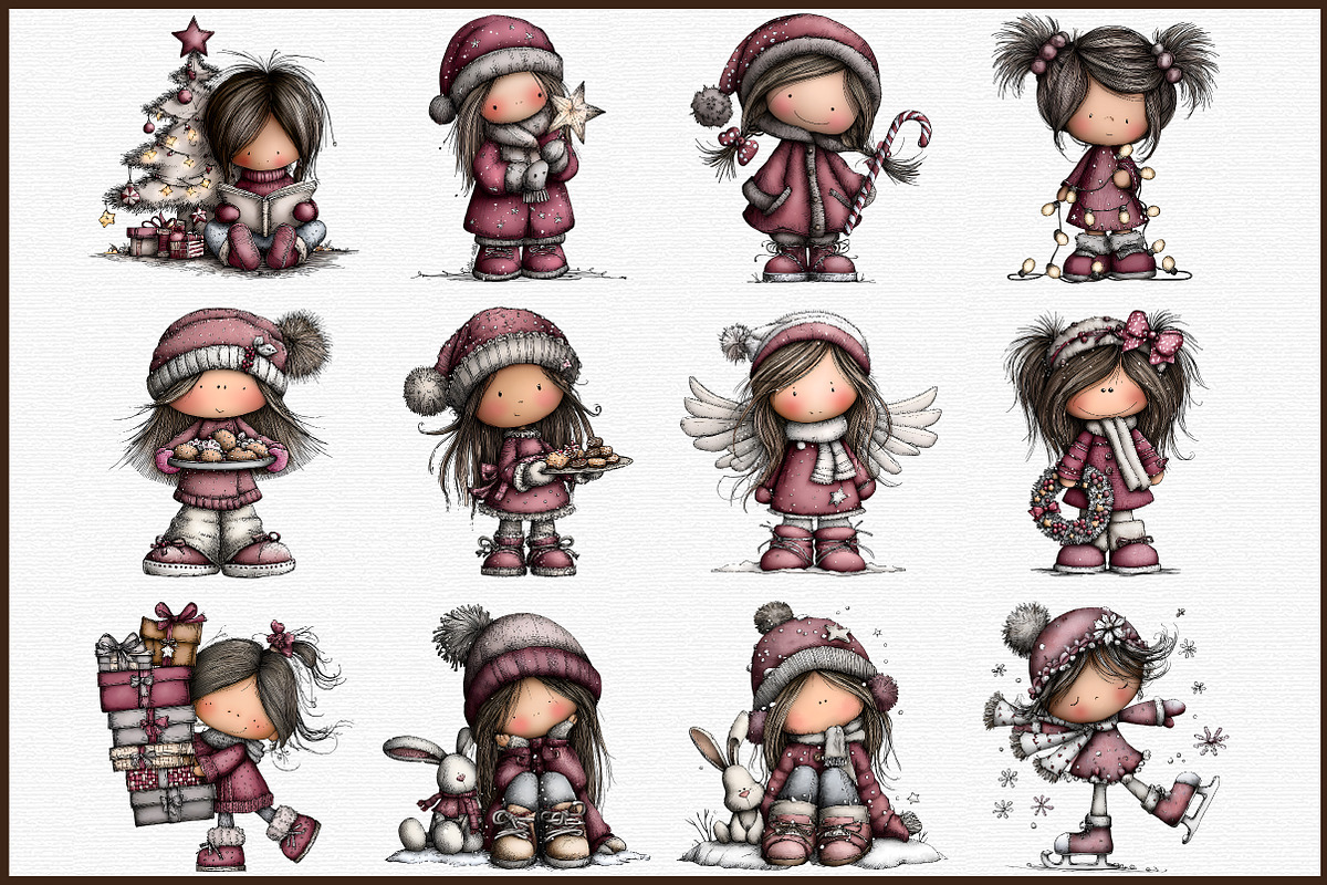 Whimsical Christmas Girl Clipart, an Illustration by Sublimation Artist (Photo 3 of 6)