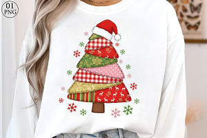 Patchwork Christmas Tree PNG Preppy, an Illustration by Libby Wishes