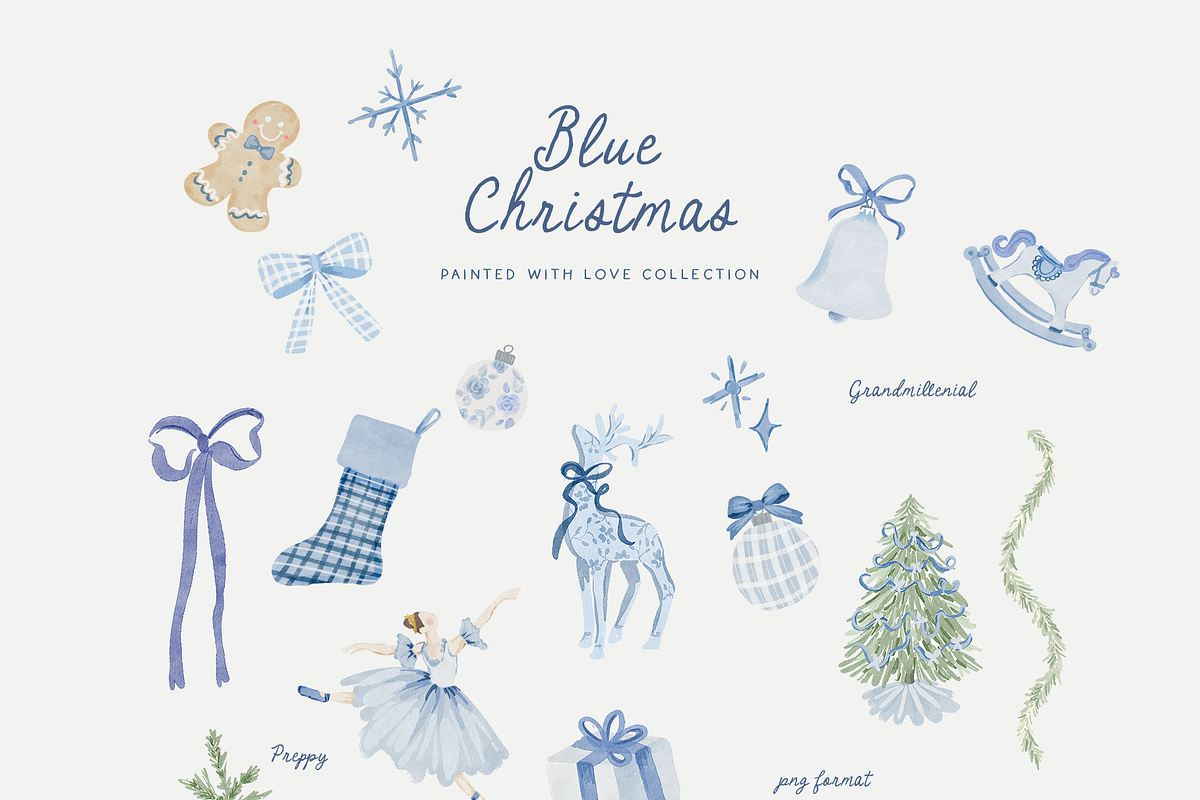 Watercolor blue christmas snow noel, an Object Graphic by Grace Noboa Illustrations (Photo 7 of 8)