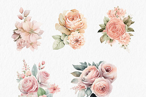 Peach And Pink Roses Watercolor Clip