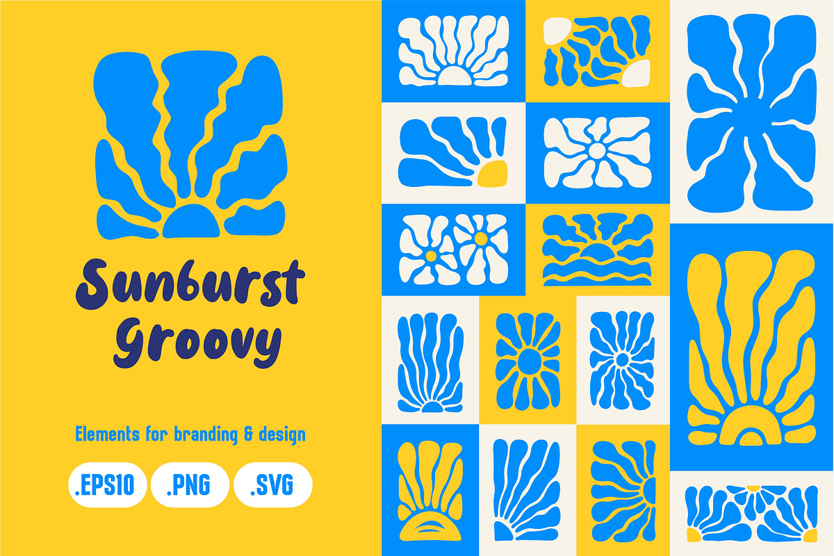 Sunburst Groovy Design Element Set, a Decorative Illustration by Lettering_Logo (Photo 1 of 8)