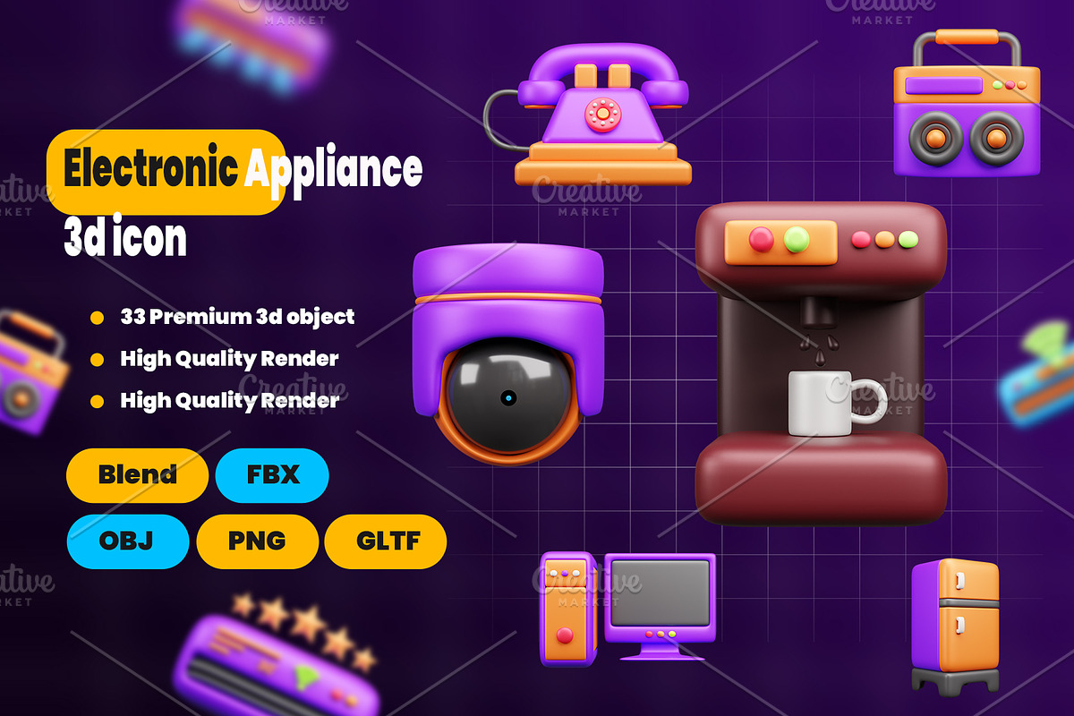Electronic Appliance 3d Icon Pack, an Object 3D Model by Ui Stock (Photo 1 of 6)