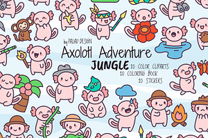 Kawaii Axolotl Jungle Adventure, a Seasonal Illustration by Palau