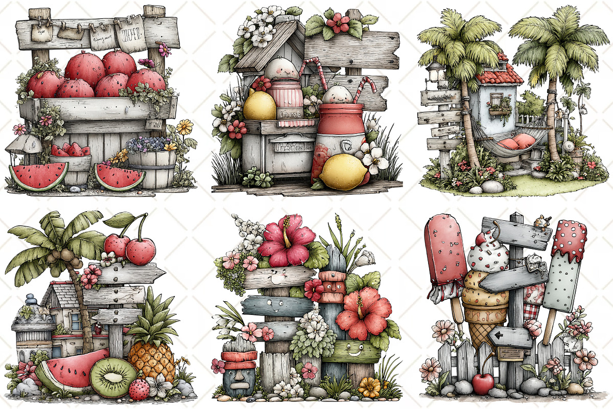 Whimsical Summer Singpost Clipart, an Illustration by Black Bird Studio (Photo 3 of 5)