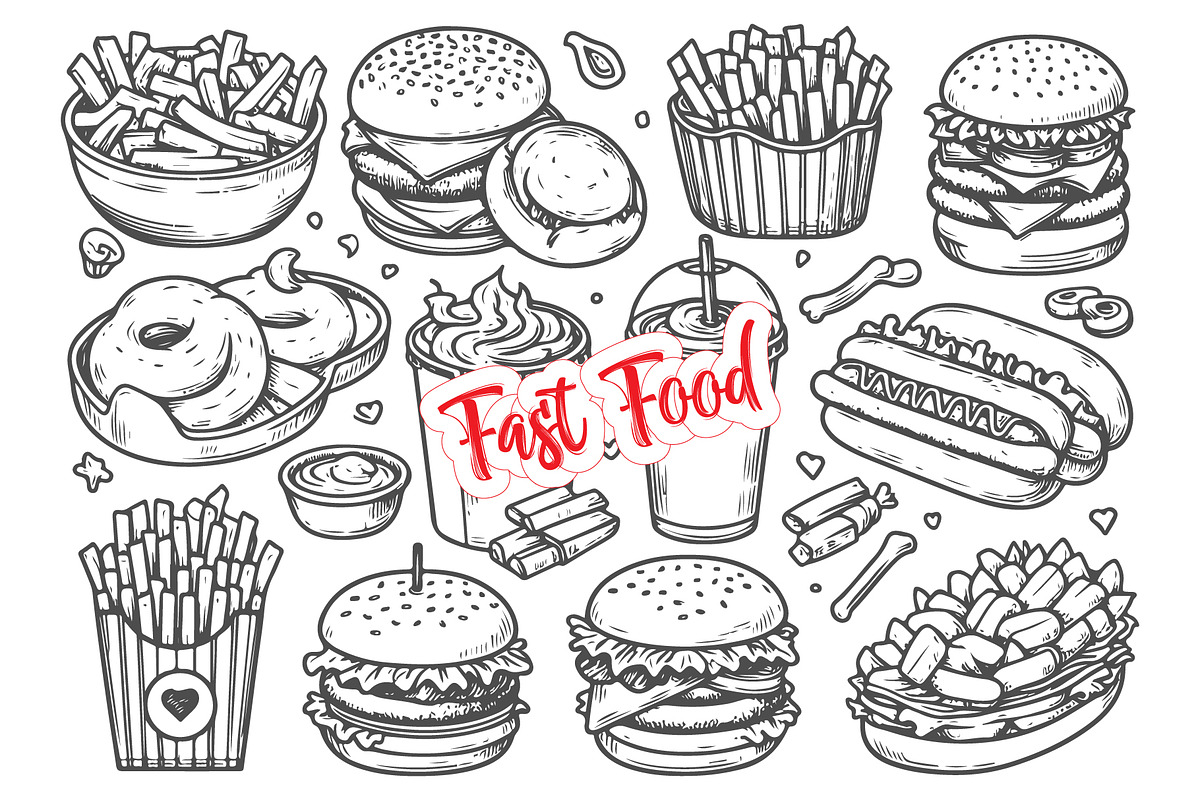 Hand-Drawn Fast Food Illustration, a Food Illustration by MkStudio (Photo 2 of 3)