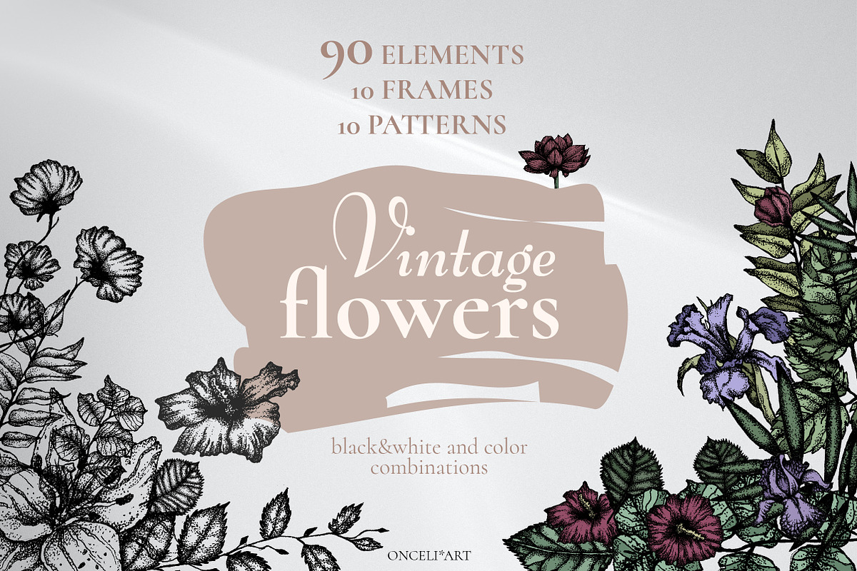 Digital Vintage Flowers, a Decorative Illustration by Onceli*art (Photo 1 of 14)