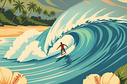 Hawaiian Surfer Vintage Poster, a Sport Illustration by Sharon Schwalbe (Thumbnail 2 of 2)