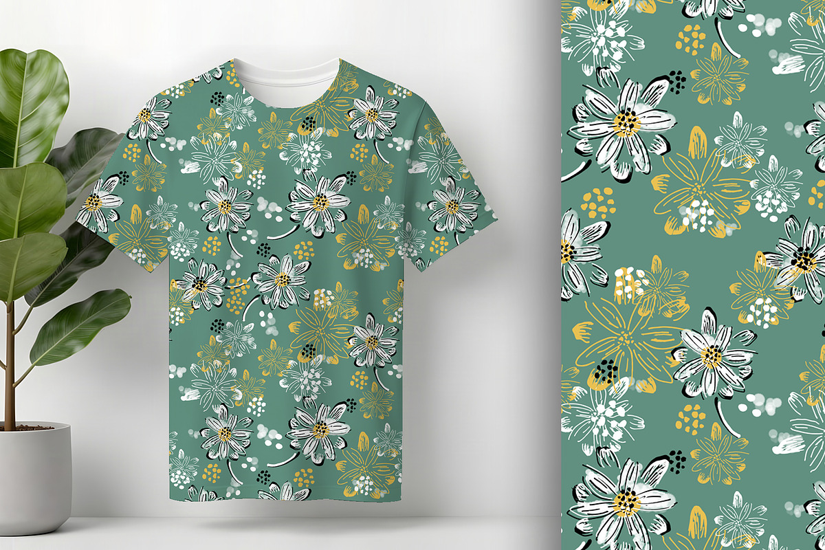 White Hand Drawn Daisy Seamless, a Pattern Graphic by Sharon Schwalbe (Photo 2 of 6)