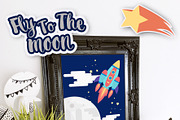 Fly To The Moon Art Print, a Decorative Illustration by Cozy Cat Design (Thumbnail 1 of 3)