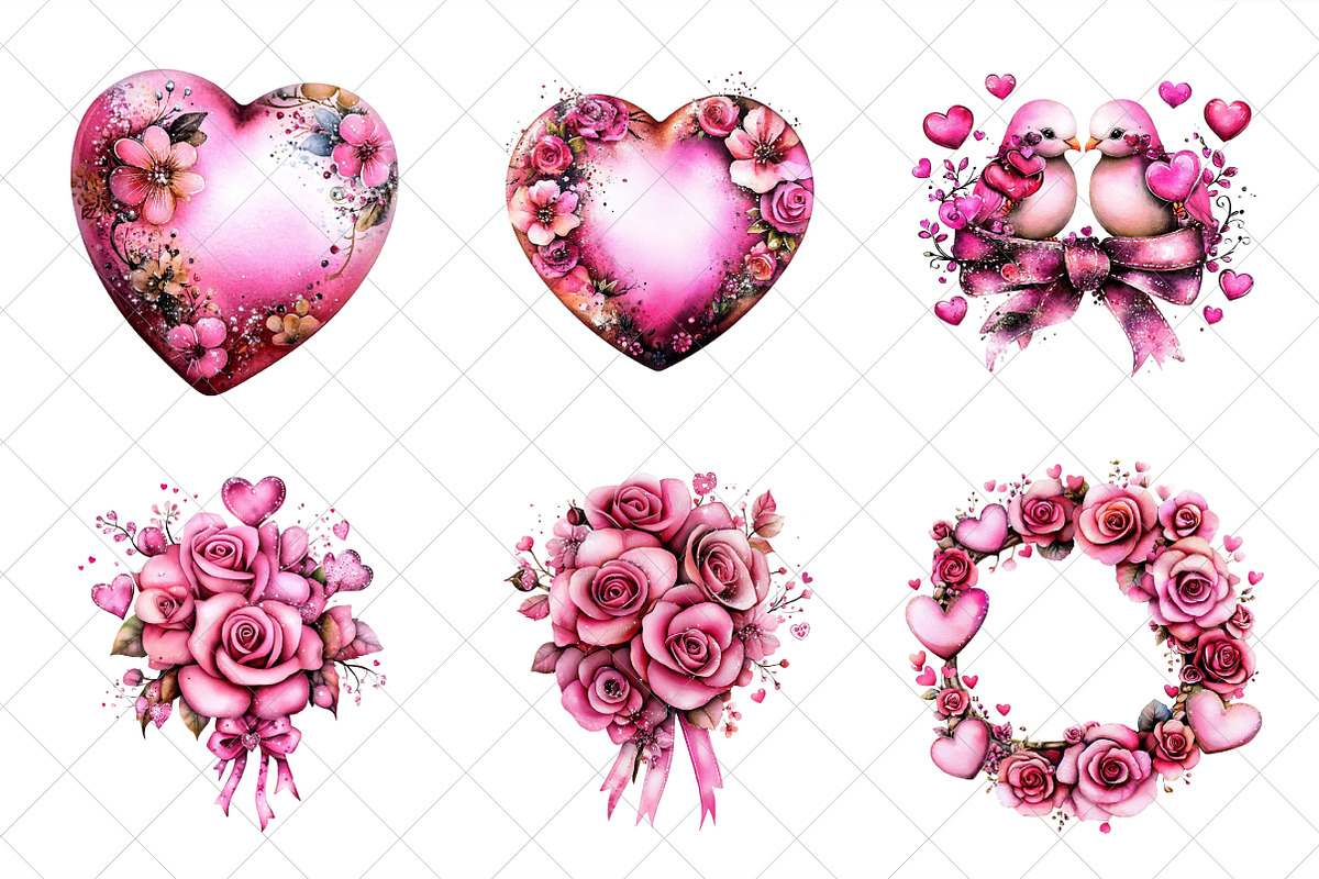 Watercolor Valentine's Day Clipart, an Illustration by SinaCreation (Photo 3 of 7)