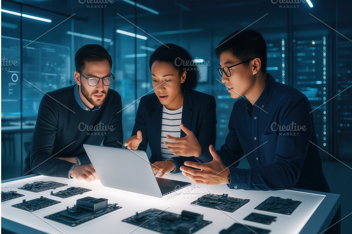 Diverse team of engineers, an Object Illustration by Sergey Kotenev