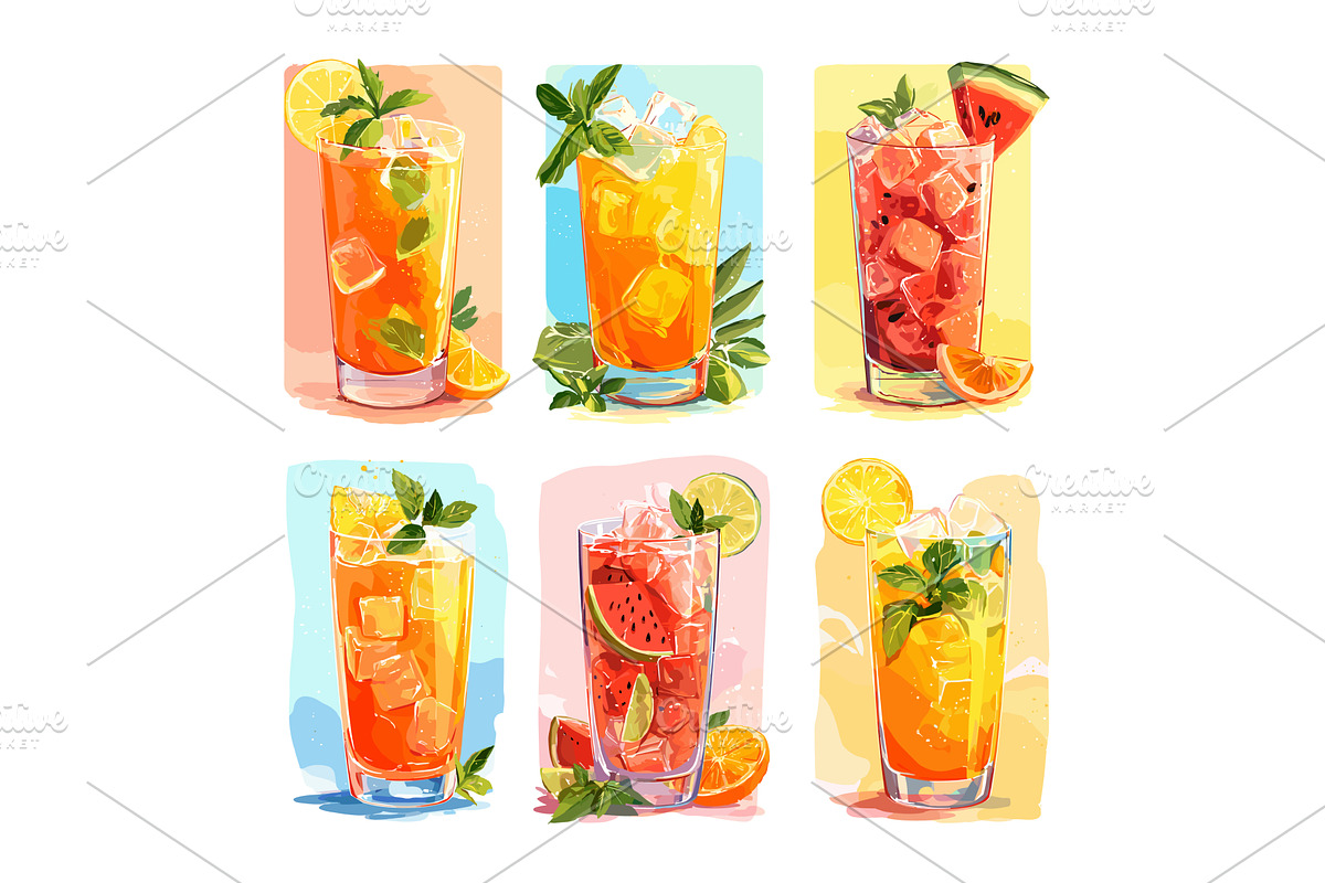 Iced tea summer cocktails cartoon, an Illustration by Onyx