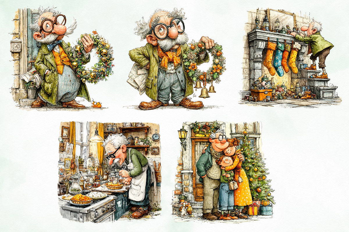 Retro Christmas Grandpa Clipart, an Illustration by Creative Art (Photo 4 of 7)