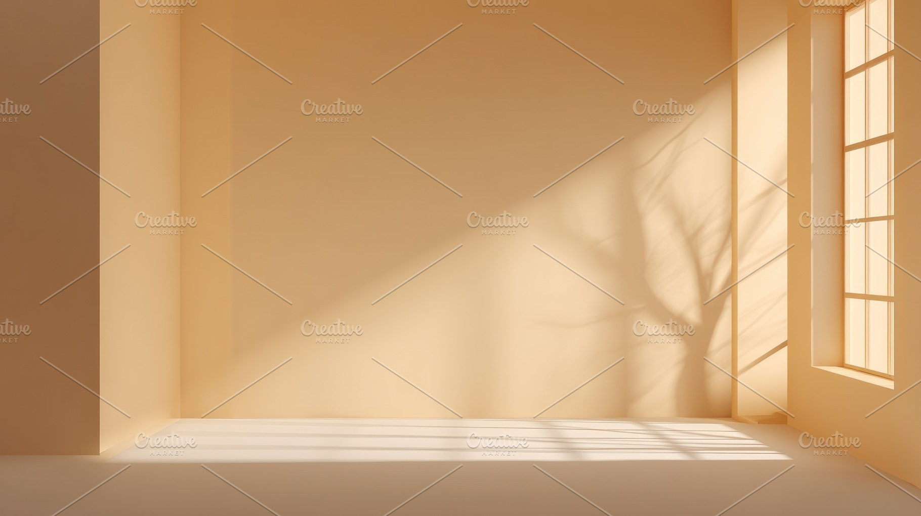Minimal beige room with large window and soft sunlight casting t, an Abstract Photo by José Manuel Gelpi