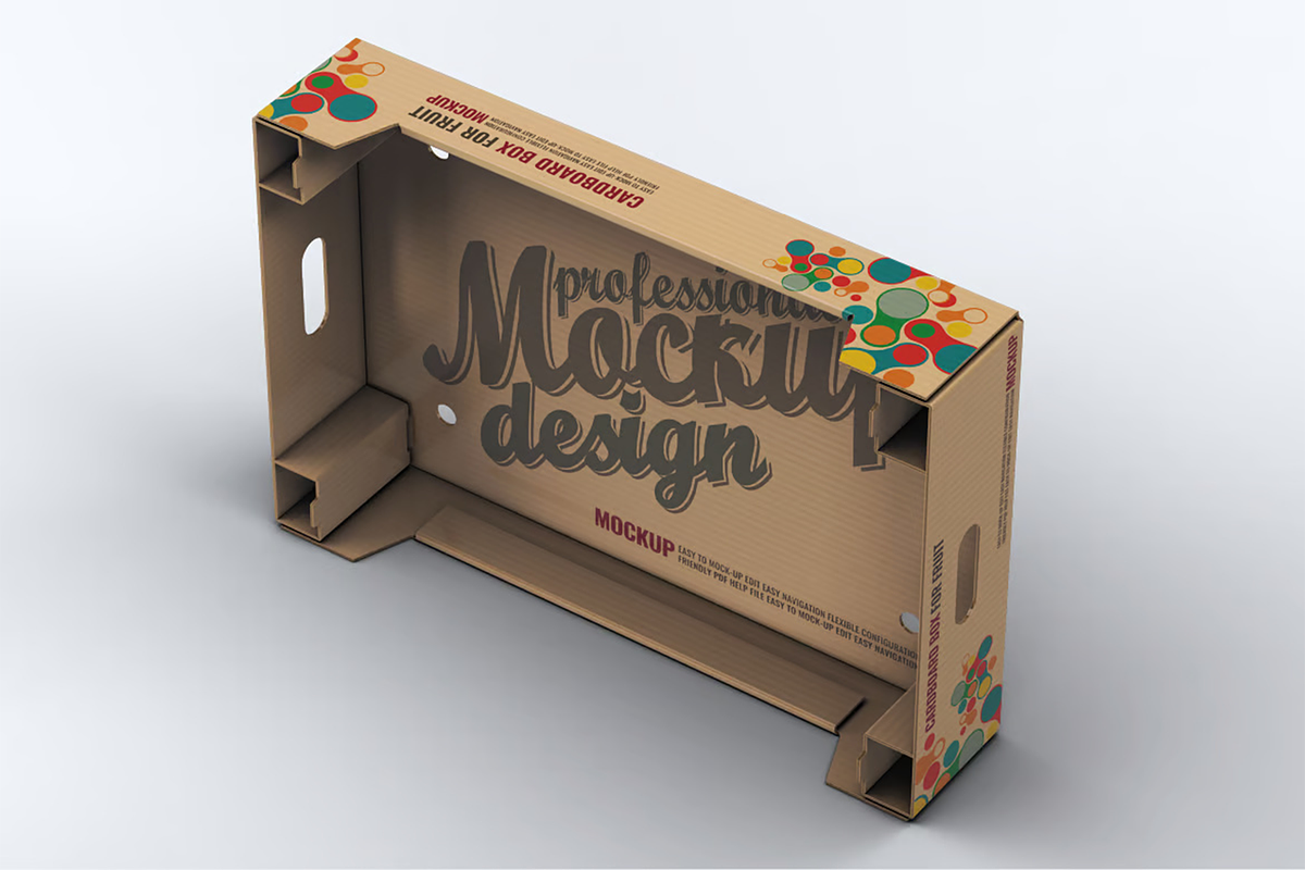 Cardboard Box Fruit Package Mock-Up, a Packaging Mockup by DesignRushMarket (Photo 3 of 7)