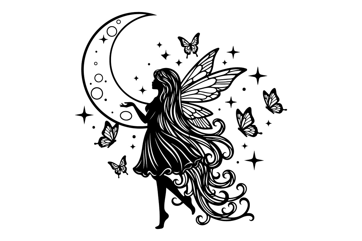 Fairy Moon Butterfly Silhouette, an Object Illustration by Gaye Art (Photo 30 of 31)