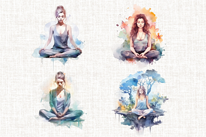 Watercolor Meditation Cliparts