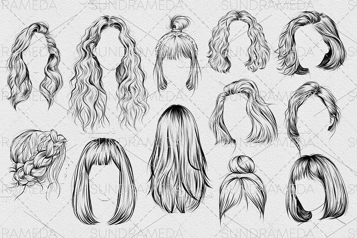 Hairstyle Stamp Brushes Procreate, a Brush Add-On by sundrameda (Photo 2 of 9)