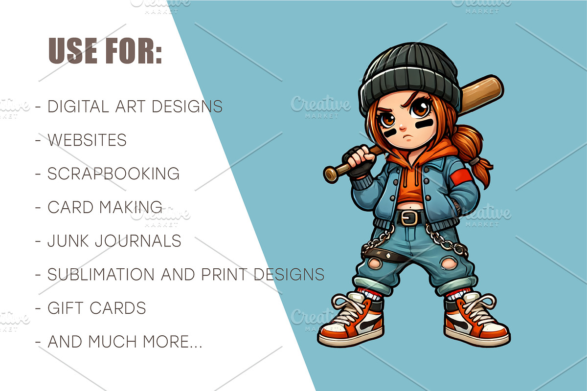 Cartoon girl bandit. Tshirt, PNG., a Person Illustration by KENO Mascots (Photo 5 of 5)