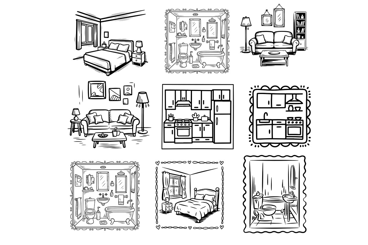 Funny doodle apartment interiors svg, an Object Graphic by SketchArtStudio (Photo 2 of 3)