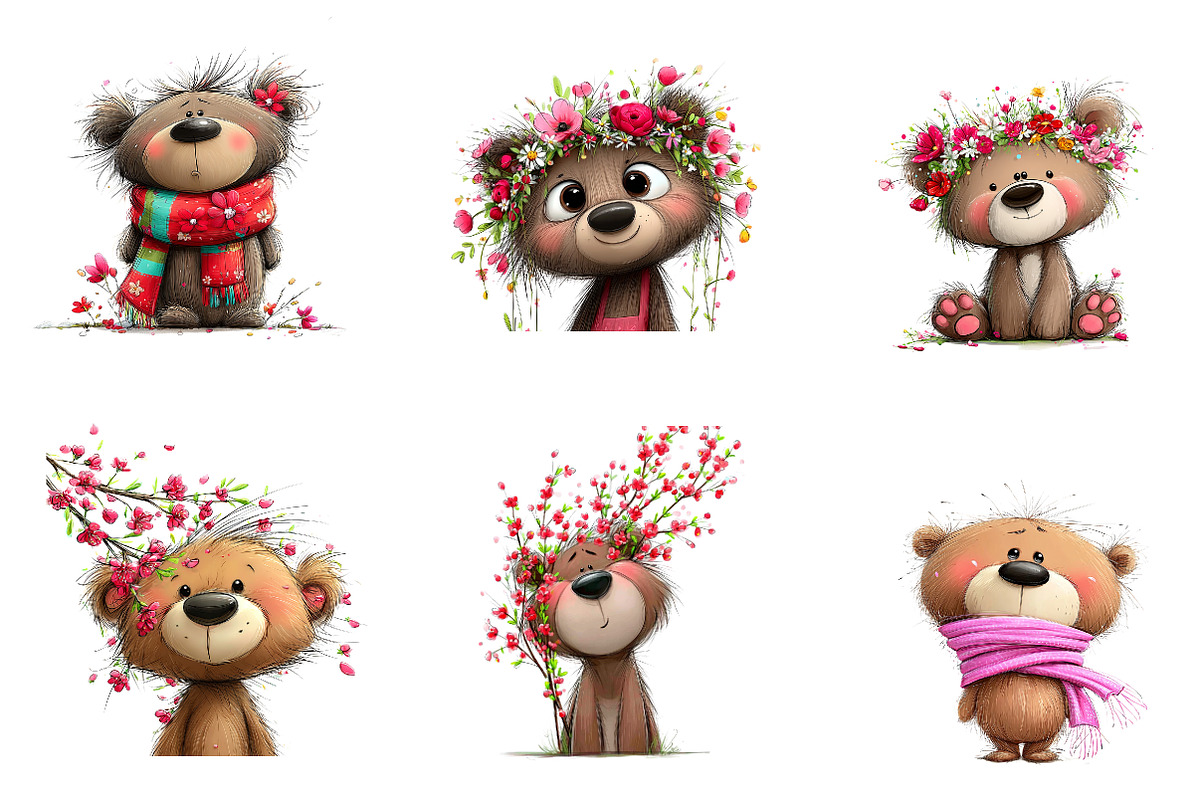 Whimsical Spring Teddy Bear Clipart, an Illustration by CreationArt (Photo 2 of 7)